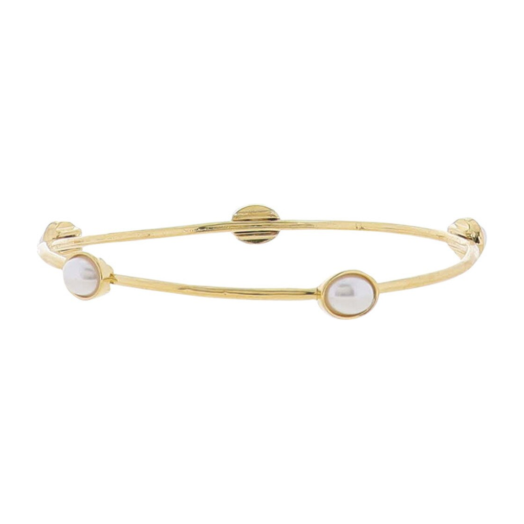 18K Gold Plated Bangle Bracelet with Pearl Ovals