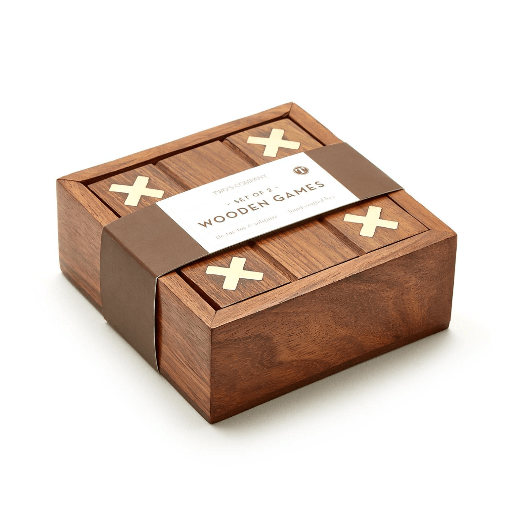 2 - in - 1 Game Set in Hand - Crafted Storage Box Includes: Tick - Tac - Toe and Solitaire - White Farmhouse Flowers