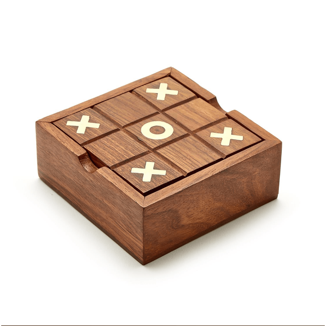 2 - in - 1 Game Set in Hand - Crafted Storage Box Includes: Tick - Tac - Toe and Solitaire - White Farmhouse Flowers