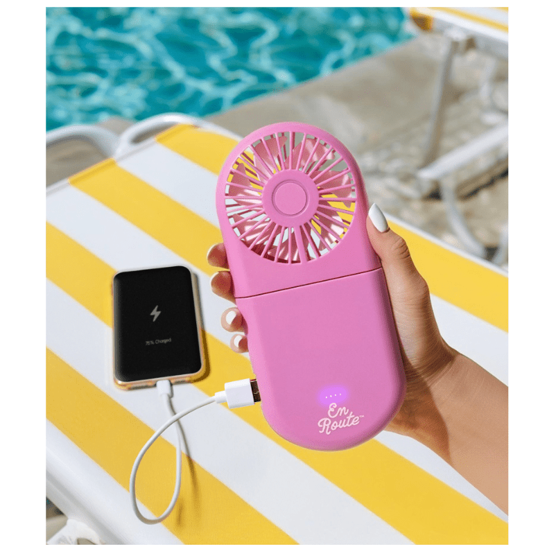 2 - in - 1 Powerbank Fan - White Farmhouse Flowers