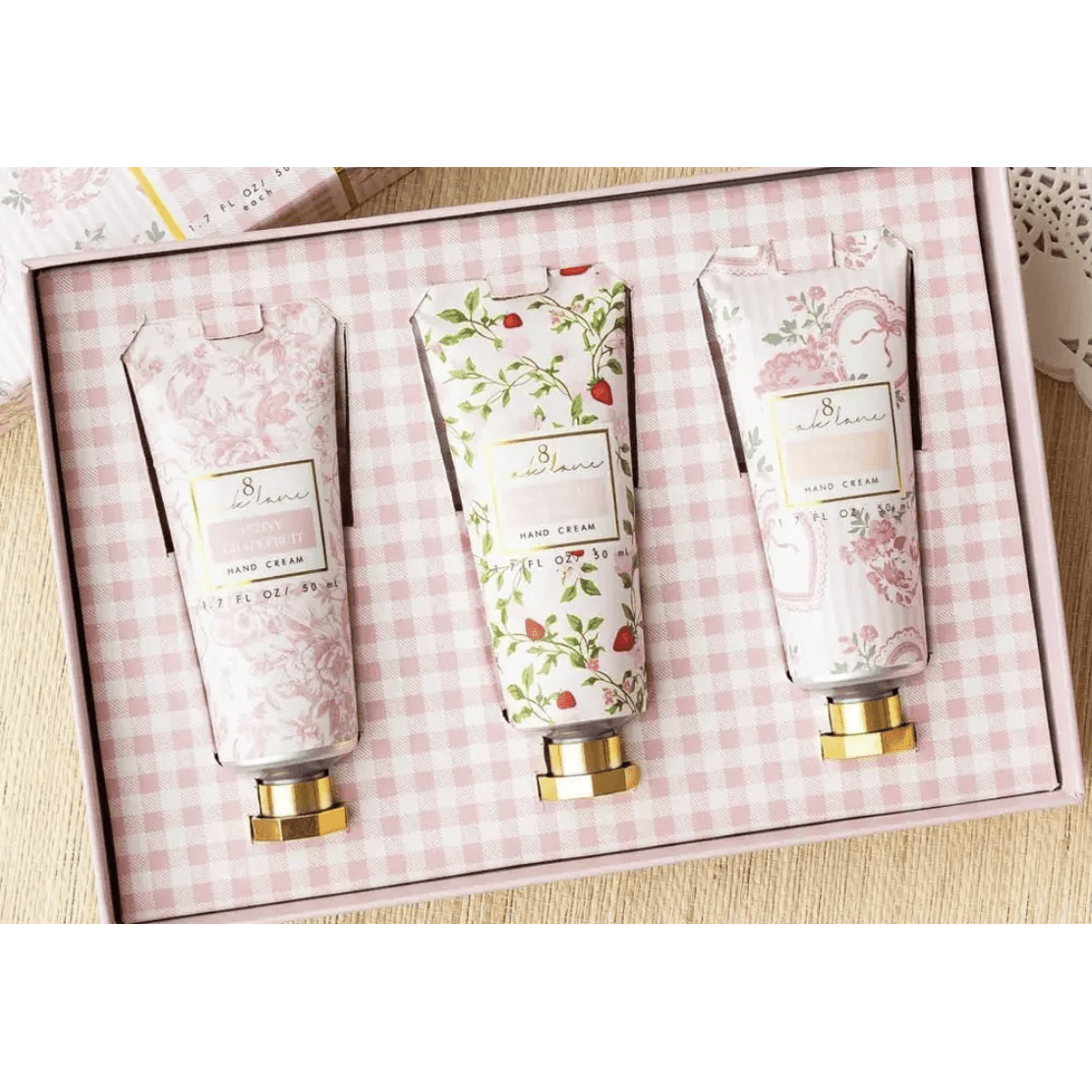 3 Piece Boxed Hand Cream Set - Vanilla Blush - White Farmhouse Flowers