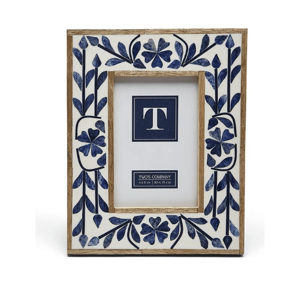 4 x 6 Blue Belle Bone Inlay Photo Frame - White Farmhouse Flowers