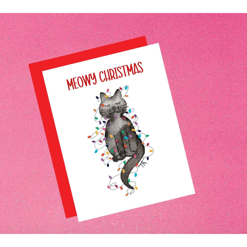 Meowy Christmas Cat Watercolor Christmas Card