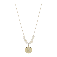 Freshwater Pearl and Crystal Loop with "B" Initial Gold Necklace