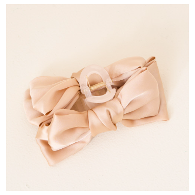 Beige Satin Bow Claw Clip