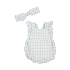 Blue Gingham Sunsuit & Headband Set