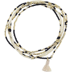 Brinly Ivory, Gold, Black Beaded with Ivory Tassel Bracelet