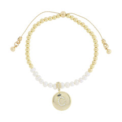 Freshwater Pearl and Crystal Loop with Pave Crystal "C" Disc Bracelet