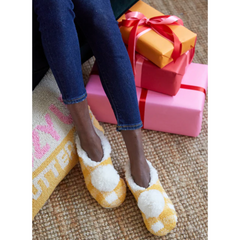 Chlo Plaid Knit Slippers with Pom, Yellow 1