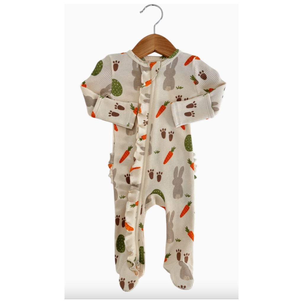 Cottontail Waffle 2-Way Zip Ruffle Footie 2