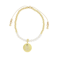 Freshwater Pearl and Crystal Loop with Pave Crystal "E" Disc Bracelet
