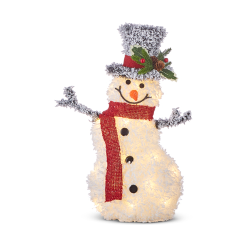 Flocked Tinsel Lighted Snowman