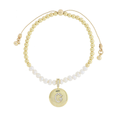 Freshwater Pearl and Crystal Loop with Pave Crystal "G" Disc Bracelet