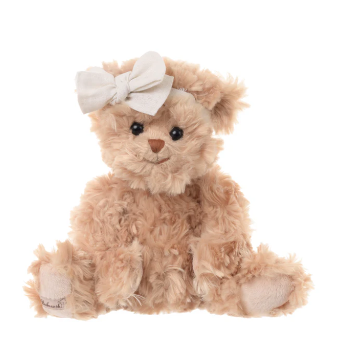 Brown Stuffed Bear with Ivory Bow