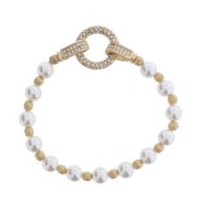 Gold Clear Crystal Latch and Circle Bracelet