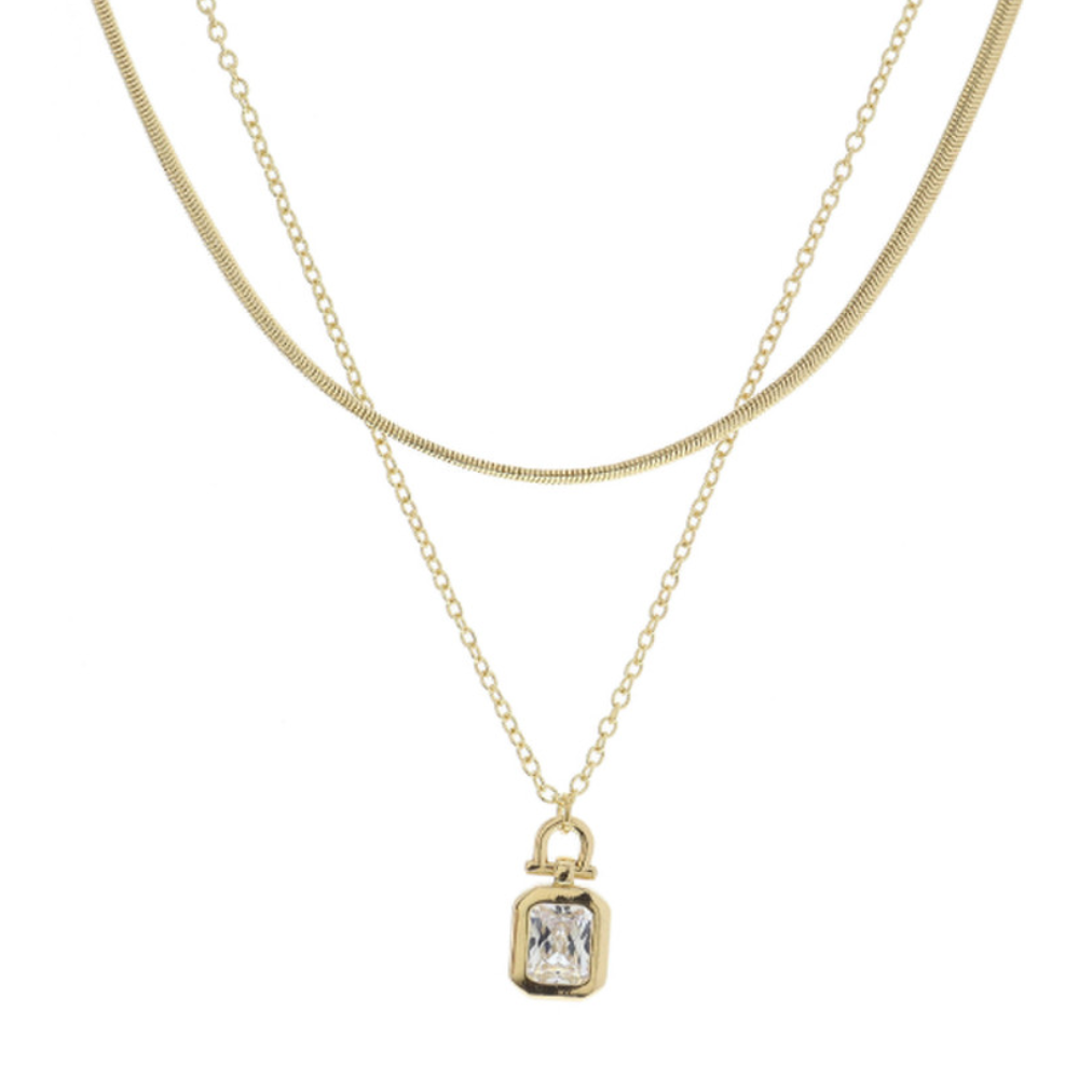 Clear Square Emerald Crystal Necklace