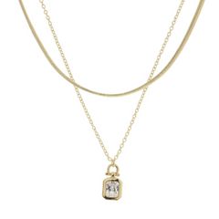 Clear Square Emerald Crystal Necklace