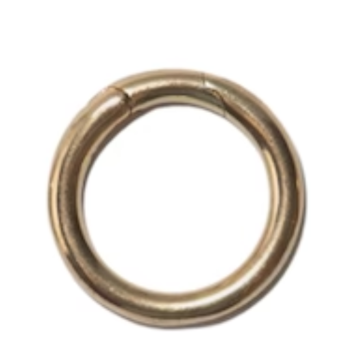 A single metallic split ring with a warm gold/brass finish, isolated on a plain white background.