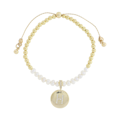 Freshwater Pearl and Crystal Loop with Pave Crystal "H" Disc Bracelet