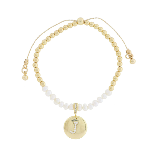 Freshwater Pearl and Crystal Loop with Pave Crystal "J" Disc Bracelet