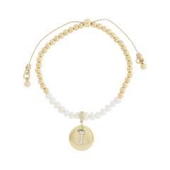 Freshwater Pearl and Crystal Loop with Pave Crystal "J" Disc Bracelet