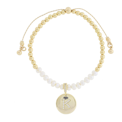 Freshwater Pearl and Crystal Loop with Pave Crystal "K" Disc Bracelet