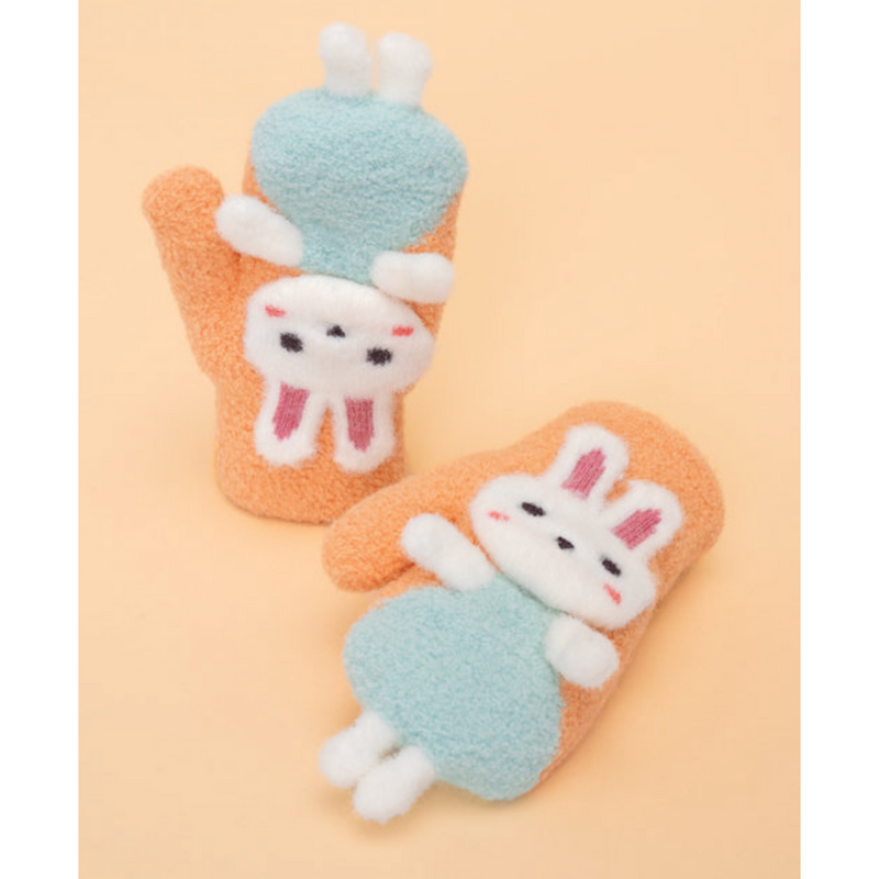 Dancing Bunny Mittens in Coral