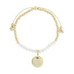 Freshwater Pearl and Crystal Loop with Pave Crystal "L" Disc Bracelet