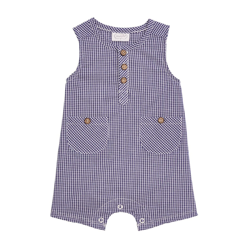 Navy Gingham Romper
