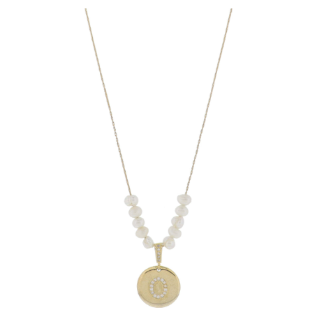 Freshwater Pearl and Crystal Loop with "O" Initial Gold Necklace