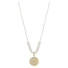 Freshwater Pearl and Crystal Loop with "O" Initial Gold Necklace
