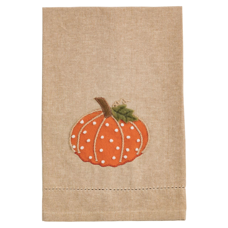 Orange Pumpkin Beaded French Knot Towel