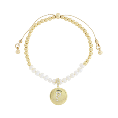 Freshwater Pearl and Crystal Loop with Pave Crystal "P" Disc Bracelet