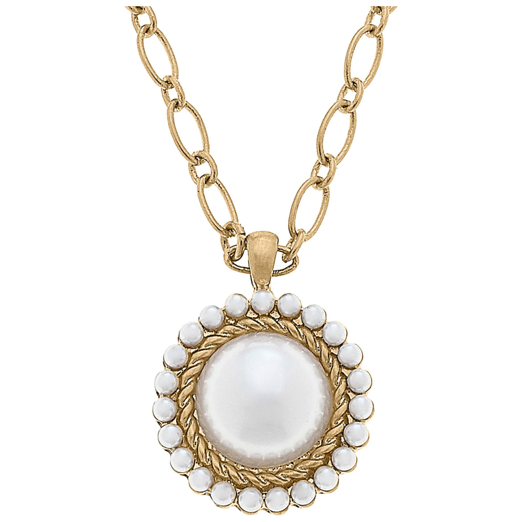 Remi Pearl Cluster Cabochon Necklace in Worn Gold