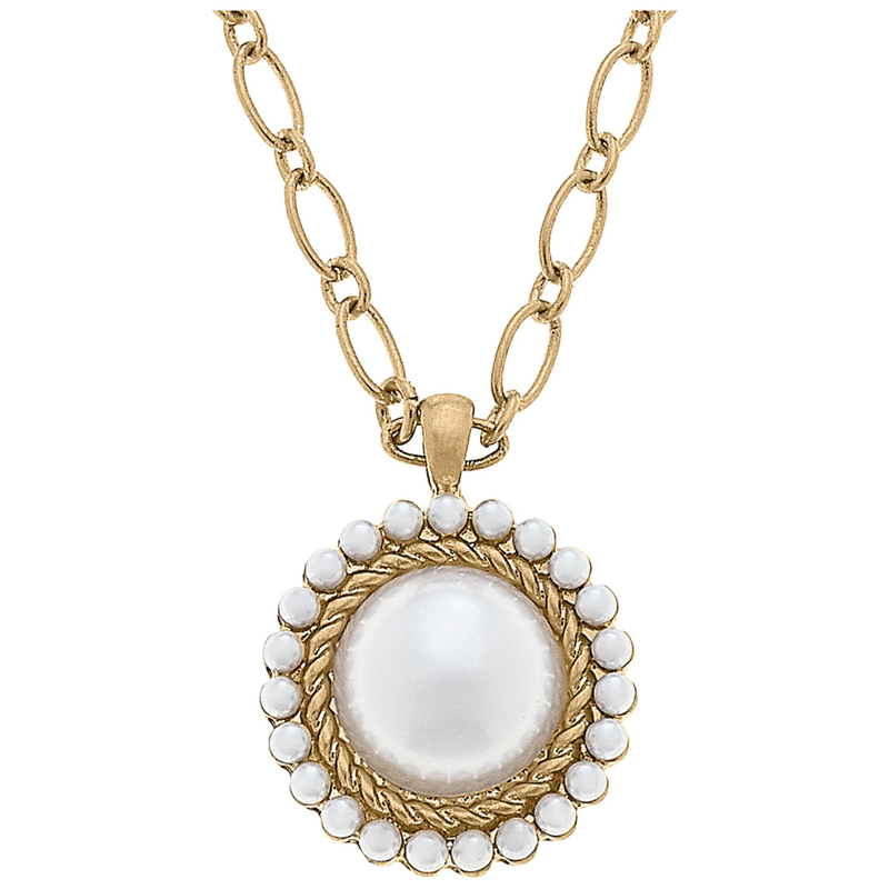Remi Pearl Cluster Cabochon Necklace in Worn Gold