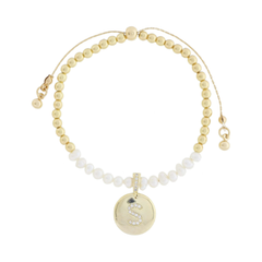 Freshwater Pearl and Crystal Loop with Pave Crystal "S" Disc Bracelet