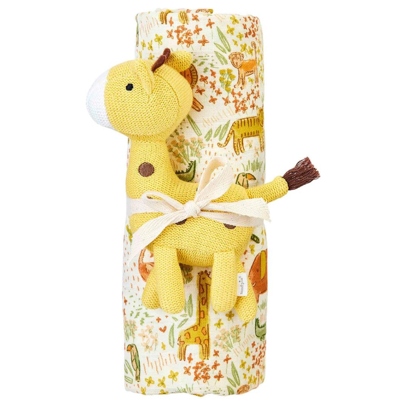 Safari Swaddle and Rattle Set