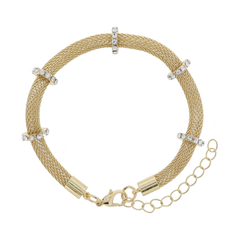 Gold Round Mesh Chain with Crystal Ring Stations Bracelet