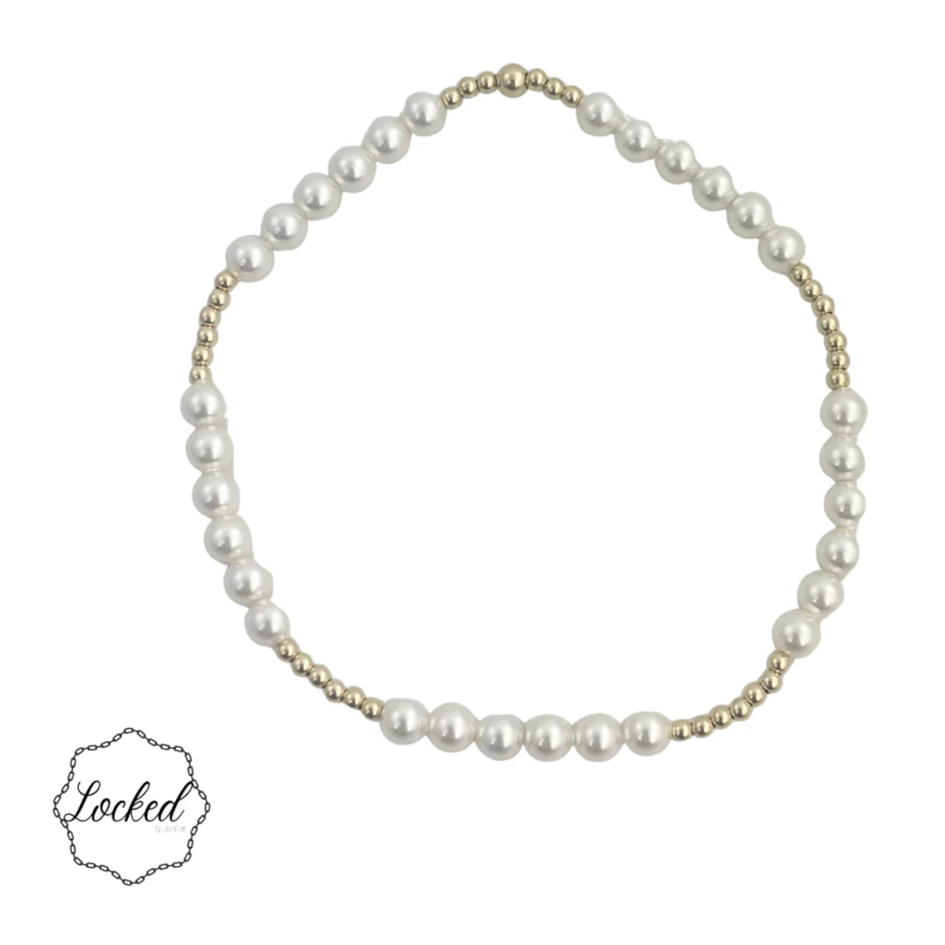 Gold Filled and Glass Pearl Patterned Bracelet (6 Pearls and 6 Gold pattern)