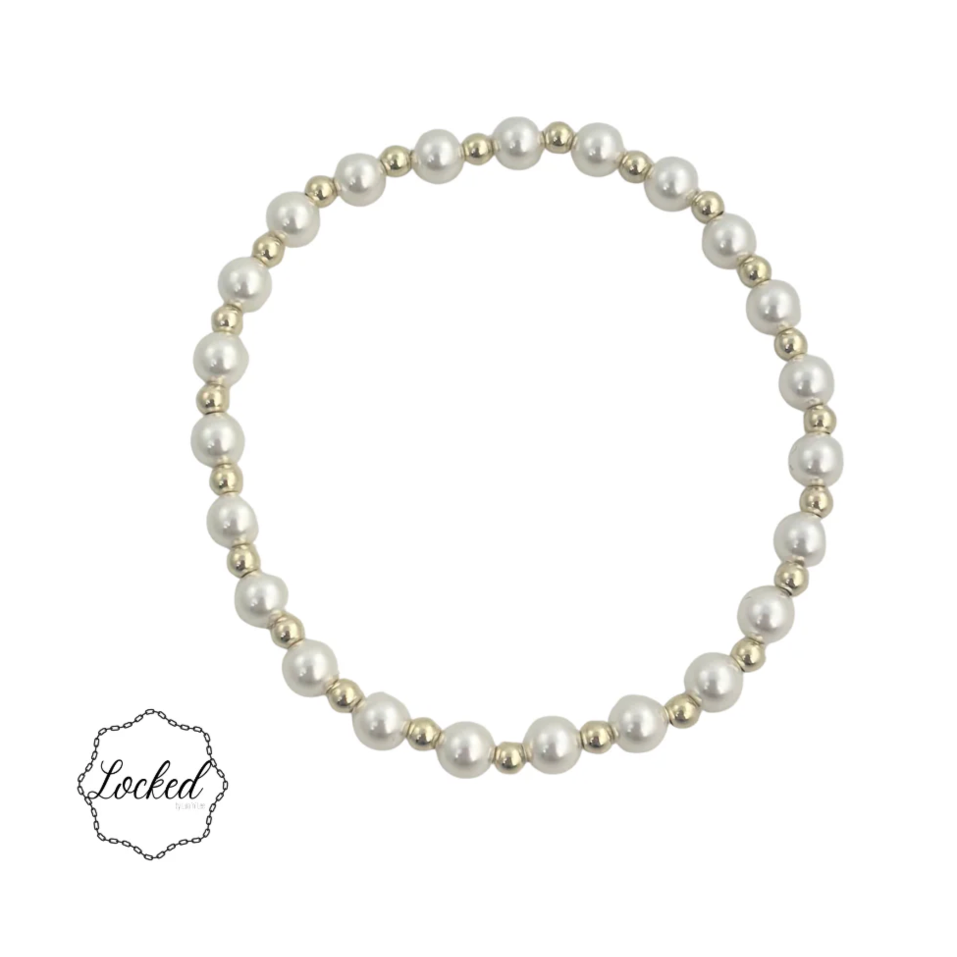 3mm Gold Filled and 5 mm Glass Pearl Pattern Beaded Bracelet