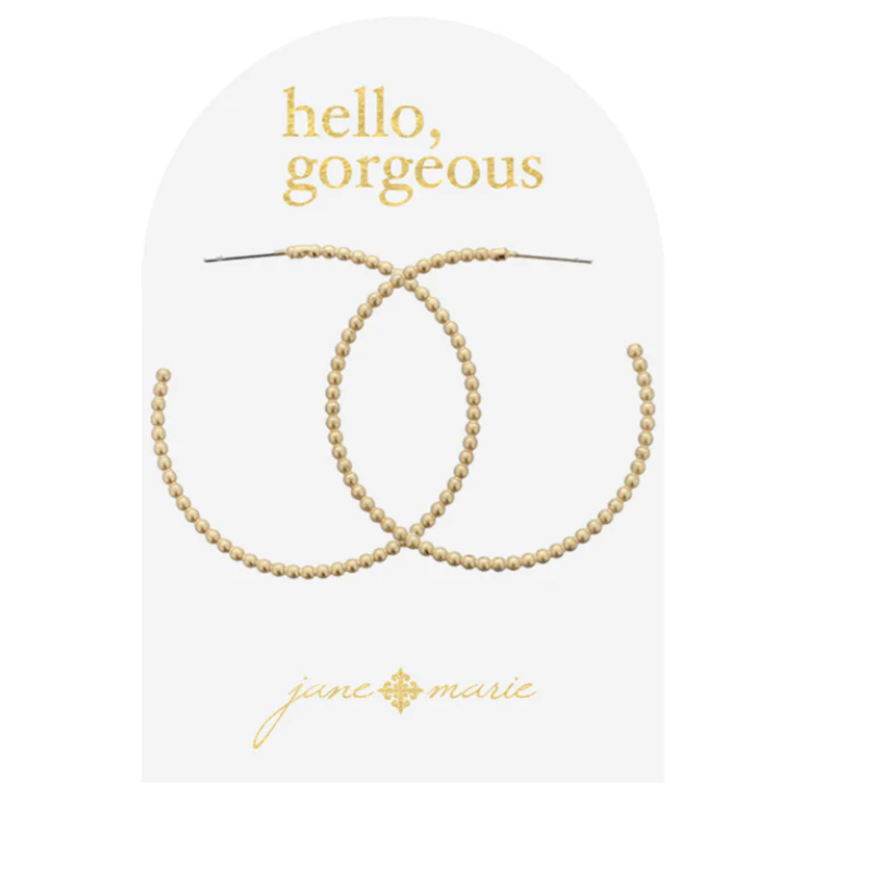 Thin Gold Balll Hoop Earrings, 1.5" Top to Bottom Pendant
