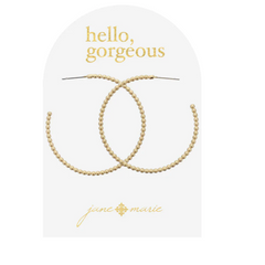 Thin Gold Balll Hoop Earrings, 1.5" Top to Bottom Pendant