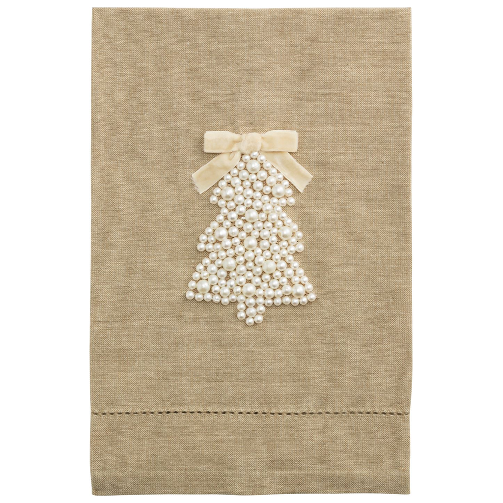 Tree White Christmas Pearl Tea Towel