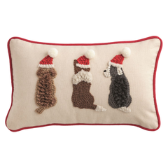 Triple Christmas Dogs Needlepoint Pillow