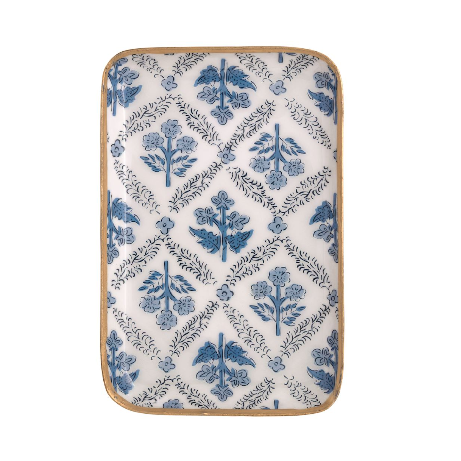 Vine Floral Blue Trinket Tray