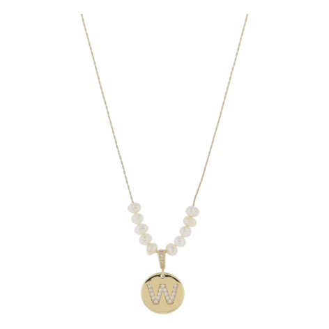 Freshwater Pearl and Crystal Loop with "W" Initial Gold Necklace