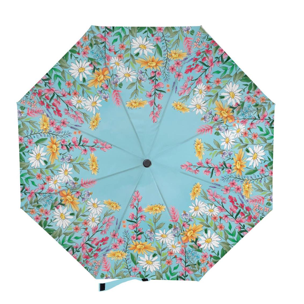 Floral-patterned umbrella on a white background