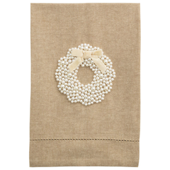 Wreath White Christmas Pearl Tea Towel