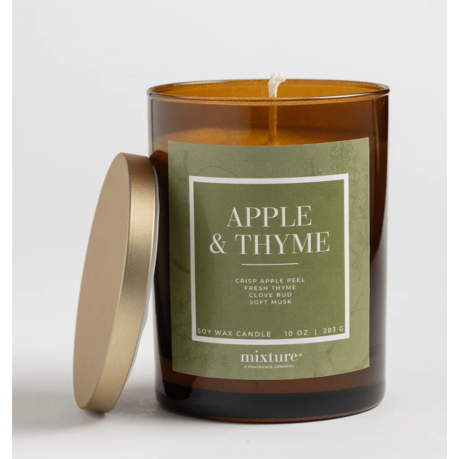 Apple and Thyme 10 oz Candle with Gold Lid - White Farmhouse Flowers