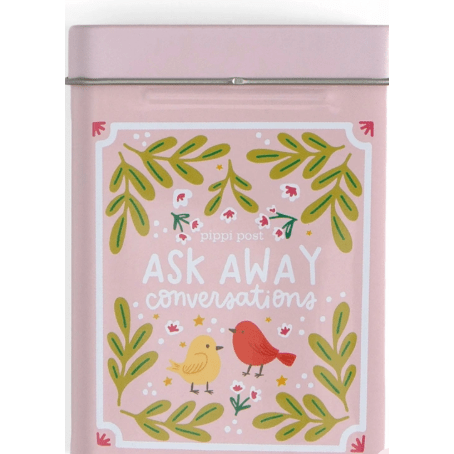 Ask Away Conversation Game - Deck of Cards + Storage Tin - White Farmhouse Flowers